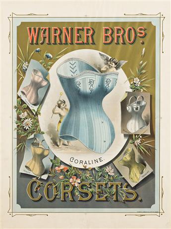 VARIOUS ARTISTS. WARNER BROS. CORSETS. Poster and ephemera. Circa 1880s. 30x23 inches, 76¼x58½ cm. Shober & Carqueville, Lith. Co., Chi